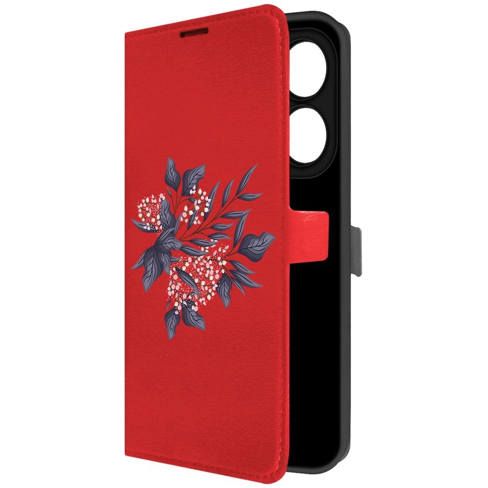 

Чехол-книжка Krutoff Eco Book для INFINIX Smart 8 Plus Розовые бутоны (красный)