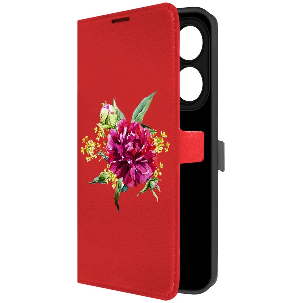 Чехол-книжка Krutoff Eco Book для INFINIX Smart 8 Plus Цветочная акварель (красный)