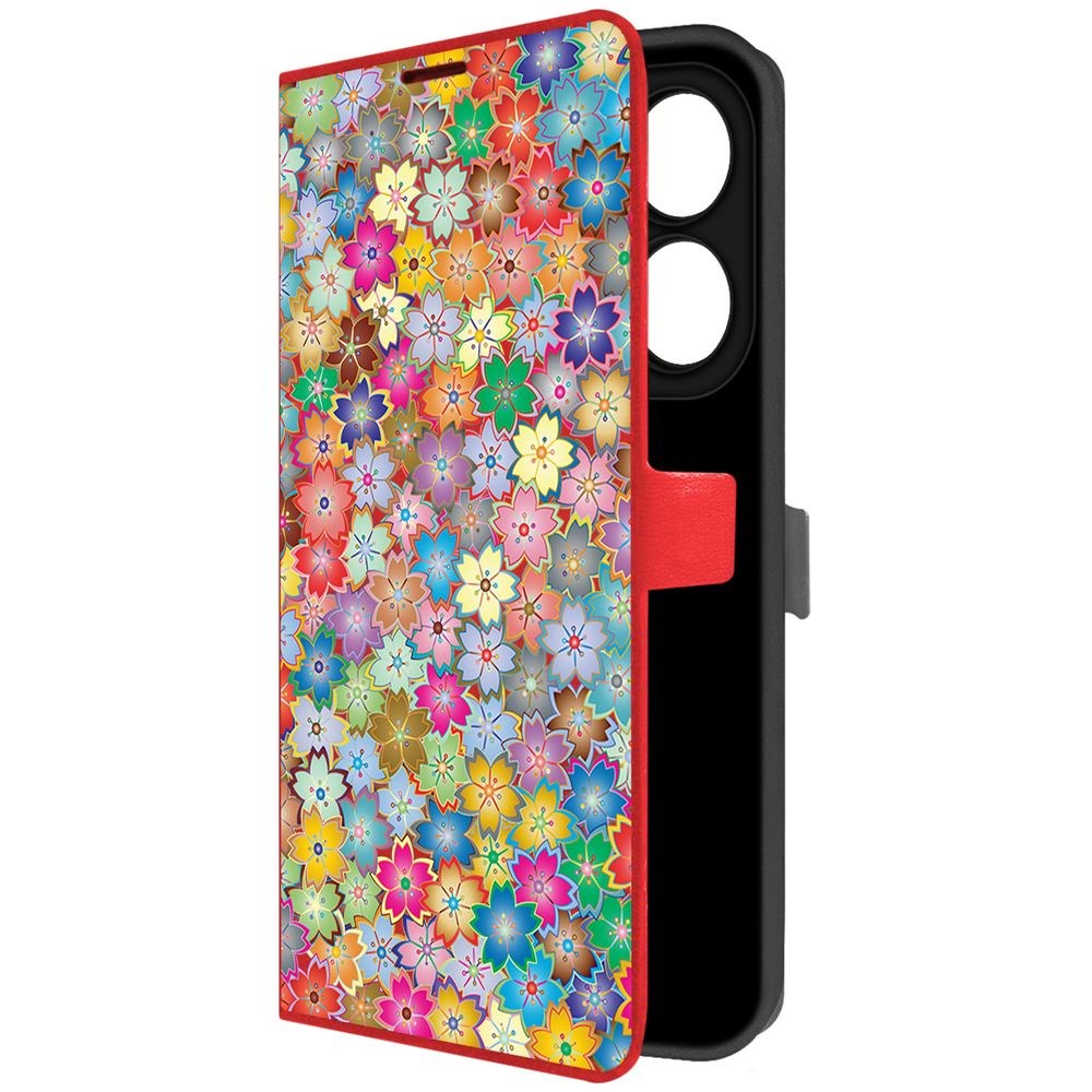 

Чехол-книжка Krutoff Eco Book для INFINIX Smart 8 Plus Цветочный паттерн 4 (красный)