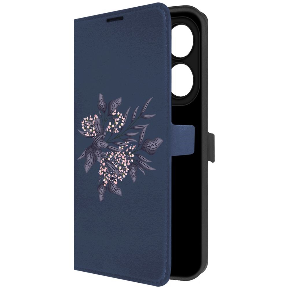 

Чехол-книжка Krutoff Eco Book для INFINIX Smart 8 Plus Розовые бутоны (синий)