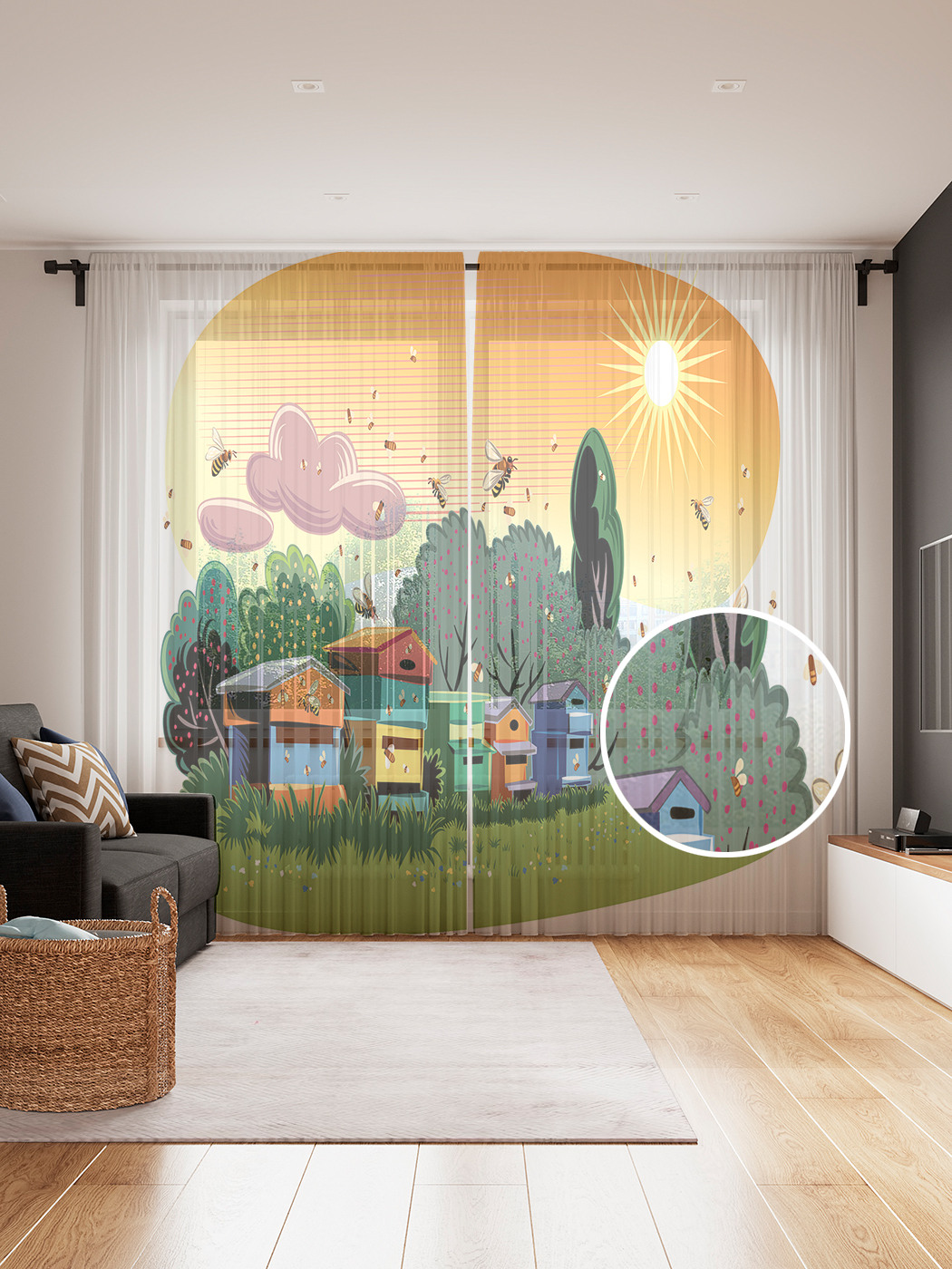 

Фототюль JoyArty "Пчелиная работа", 145x265см (2 полотна со шторной лентой + 50 крючков), Пчелиная работа