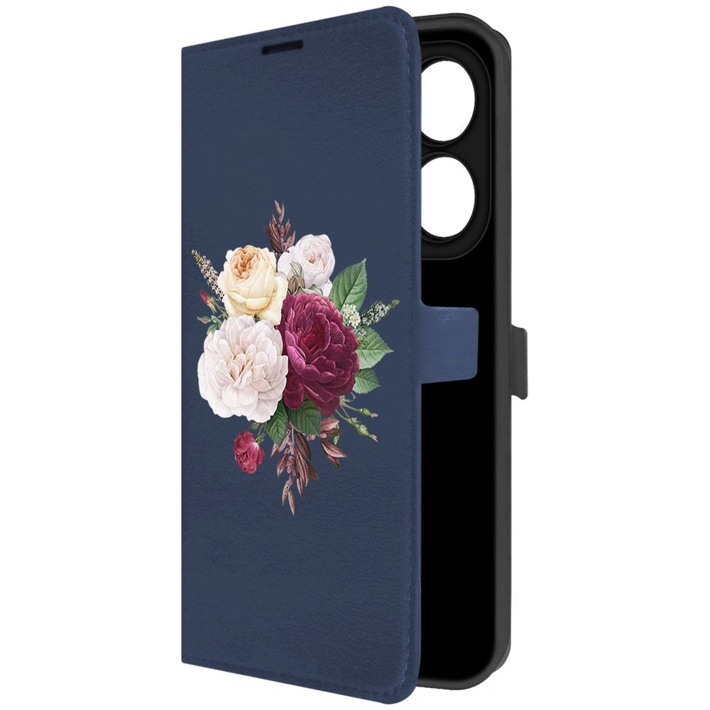 Чехол-книжка Krutoff Eco Book для INFINIX Smart 8 Plus Цветочная композиция (синий)