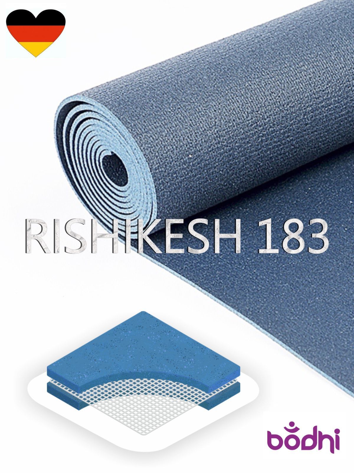 Коврик для йоги фитнеса Rishikesh PRO синий 183 х 80 х 045 Bodhi Бодхи 6166₽