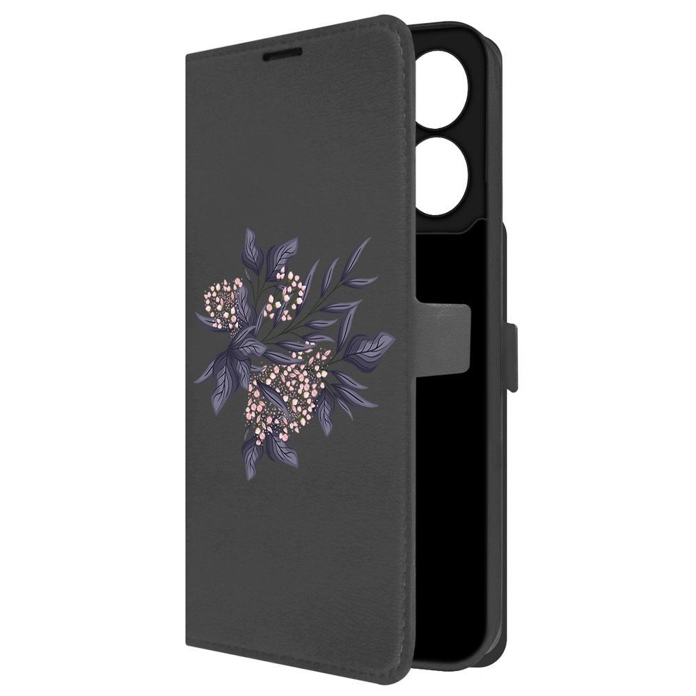 

Чехол-книжка Krutoff Eco Book для Xiaomi Poco C65 Розовые бутоны (черный)