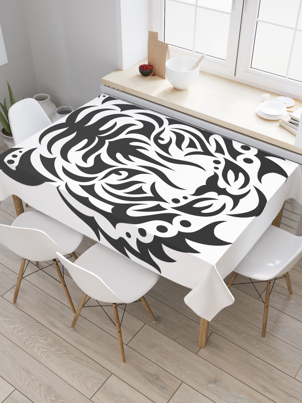 

Скатерть прямоугольная JoyArty &quot;Трафарет головы тигра&quot; из сатена, 120x145 см, Серый, Трафарет головы тигра