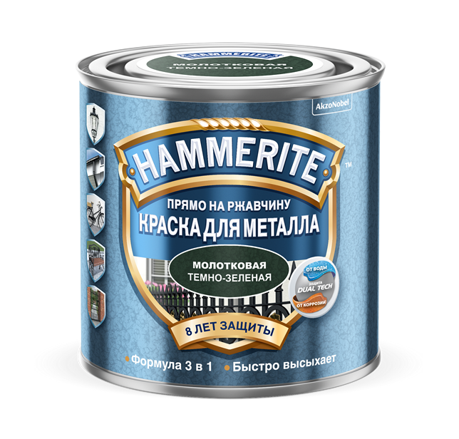 

Краска для металла с молотковым эффектом, прямо на ржавчину Hammerite, Белый