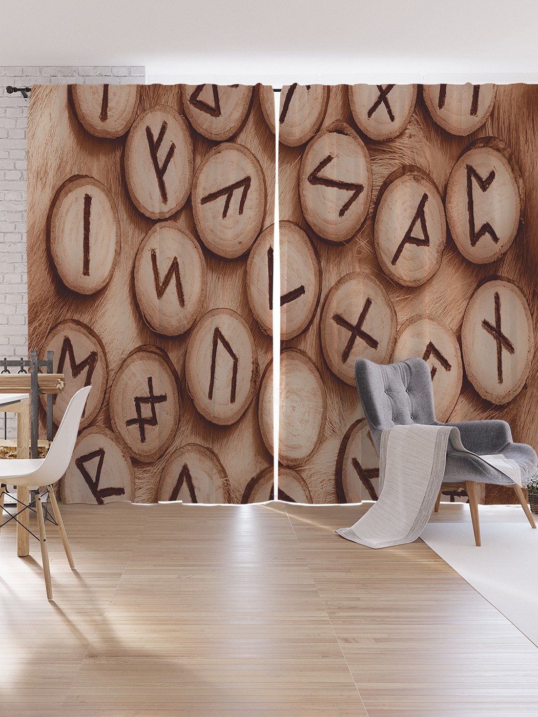 

Шторы под лён JoyArty "Рунические знаки", серия Oxford DeLux, 340х265 см, Рунические знаки