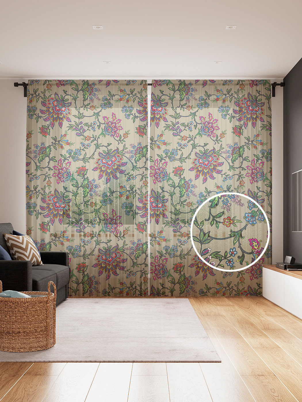 

Фототюль JoyArty "Цветочный узор", 145x265см (2 полотна со шторной лентой + 50 крючков), Цветочный узор