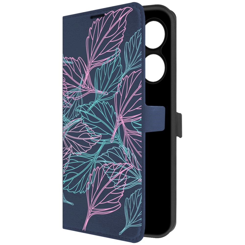 

Чехол-книжка Krutoff Eco Book для INFINIX Hot 40 Pro Листья паттерн (синий)