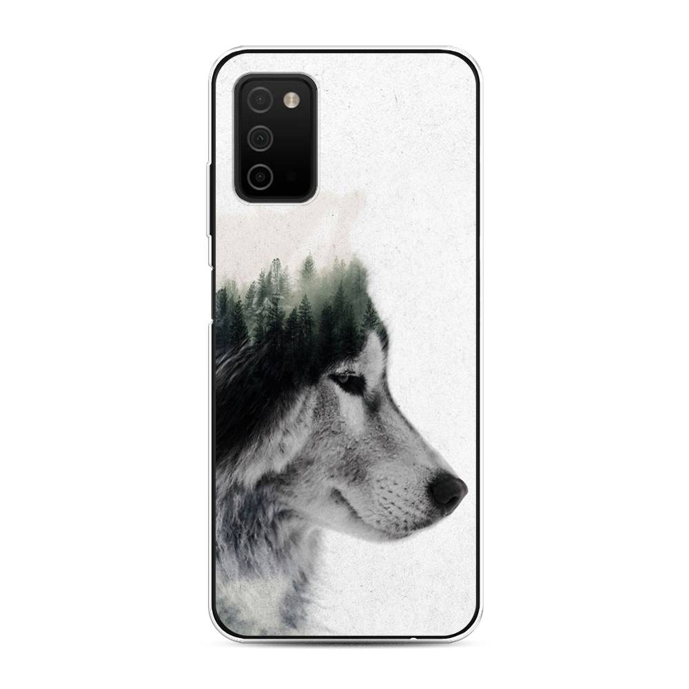 

Чехол на Samsung Galaxy A03s "Волк лес", Серый;белый, 2103250-1