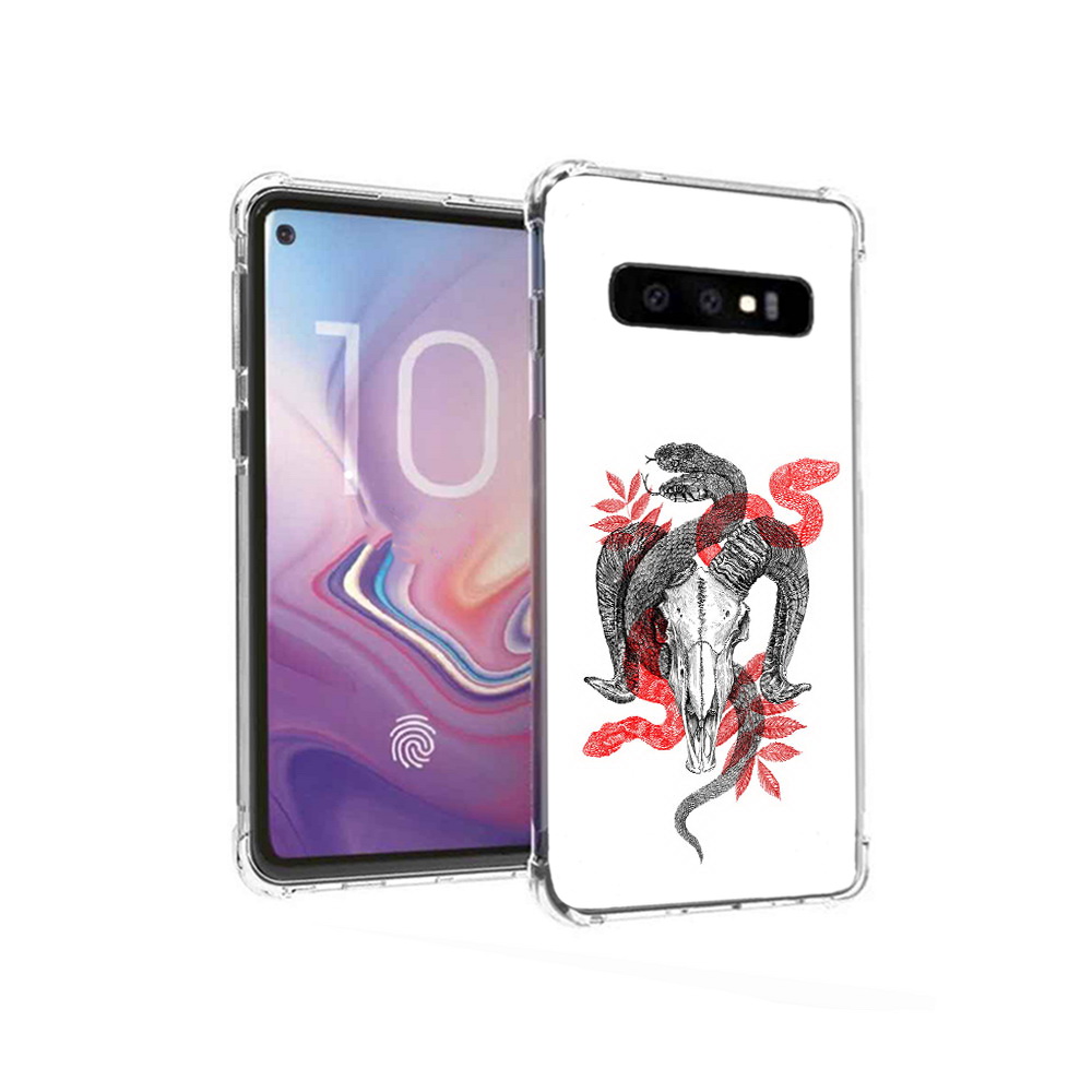 

Чехол MyPads Tocco для Samsung Galaxy S10 змея в черепе рисунок (PT125897.498.365), Прозрачный, Tocco