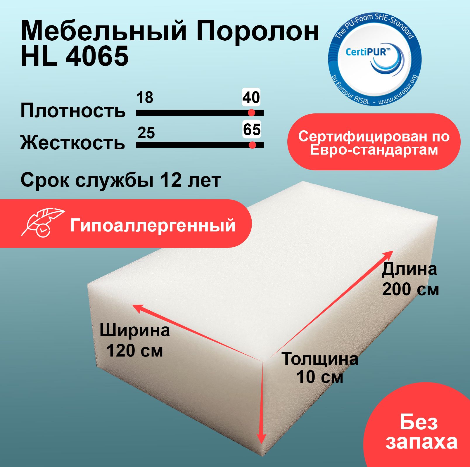 

Мебельный поролон ФомЛайн HL 4065 лист 100x1200x2000мм сверхжесткий, Белый, hl_40