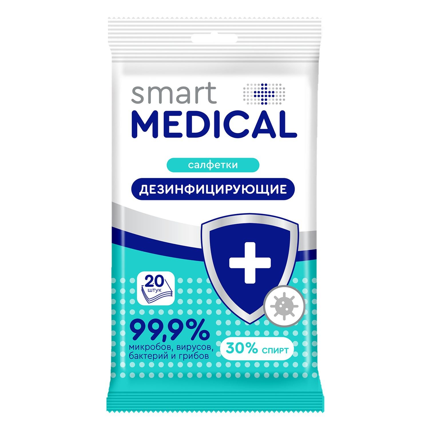 Влажные салфетки дезинфицирующие антибактериальные 22 см х 11 см Smart medical 3 уп.