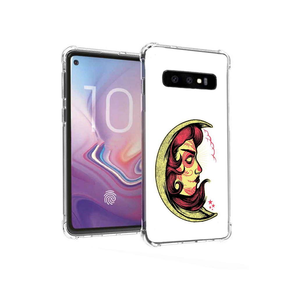 

Чехол MyPads Tocco для Samsung Galaxy S10 желтый полумесяц с лицом девушки, Прозрачный, Tocco
