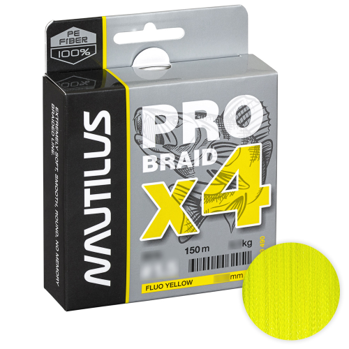 Шнур Nautilus Pro Braid X4 150м. 0.20мм. Fluo Yellow