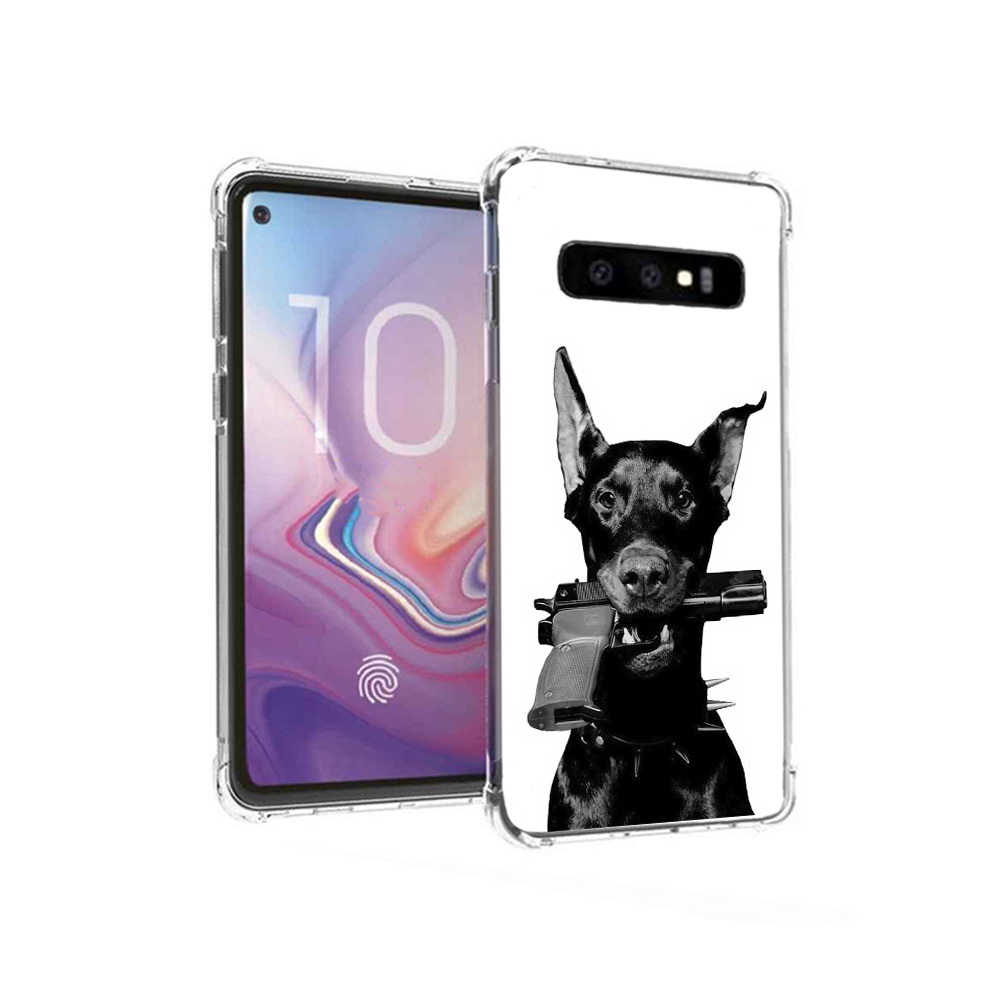 

Чехол MyPads Tocco для Samsung Galaxy S10 доберман с пистолетом (PT125897.498.331), Прозрачный, Tocco