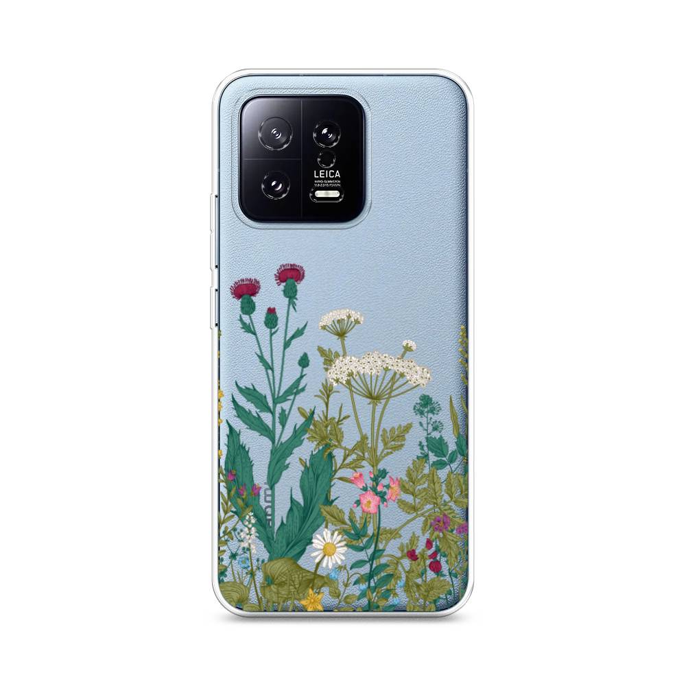 

Чехол на Xiaomi 13 5G "Дикие полевые цветы", Зеленый;розовый;белый, 317250-2