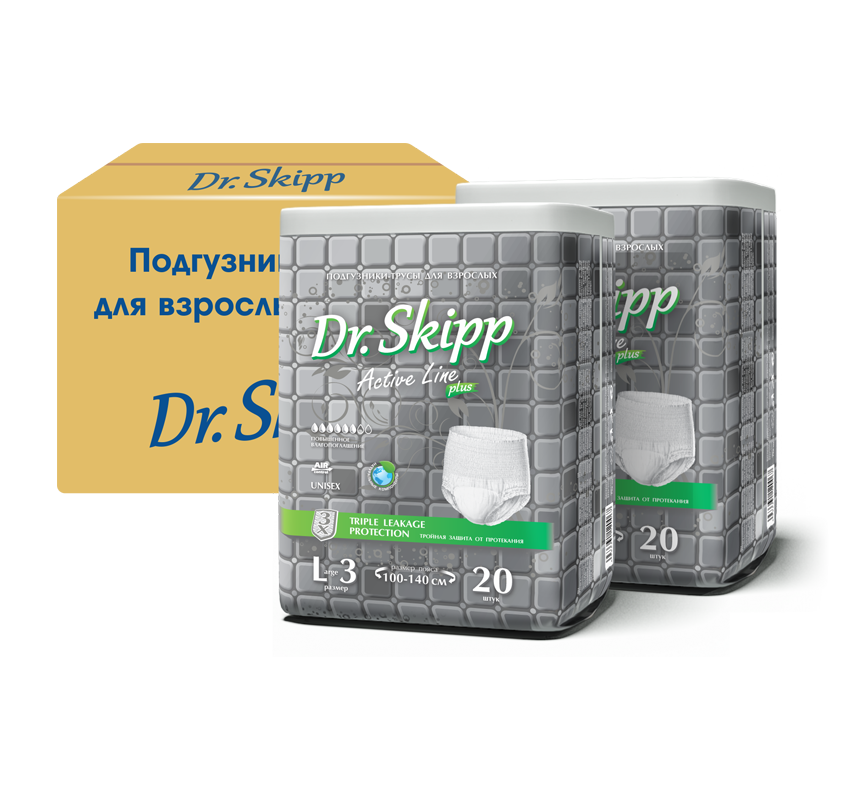 фото Трусы-подгузники для взрослых dr. skipp standard размер l-3 100-140 см 40 шт. dr.skipp