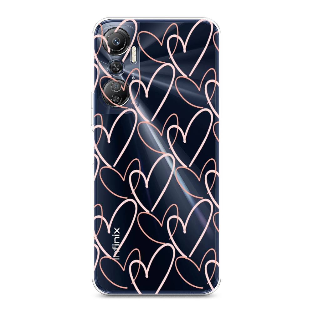 

Чехол на Infinix Hot 20 4G "Узор из сердечек", Розовый;бежевый, 3103150-6