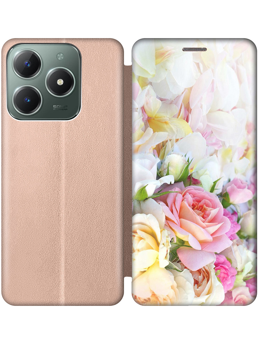 

Чехол-книжка на Realme C61 / C63 с принтом "Нежные розы" золотой, Золотистый;белый;желтый;розовый, 785979621