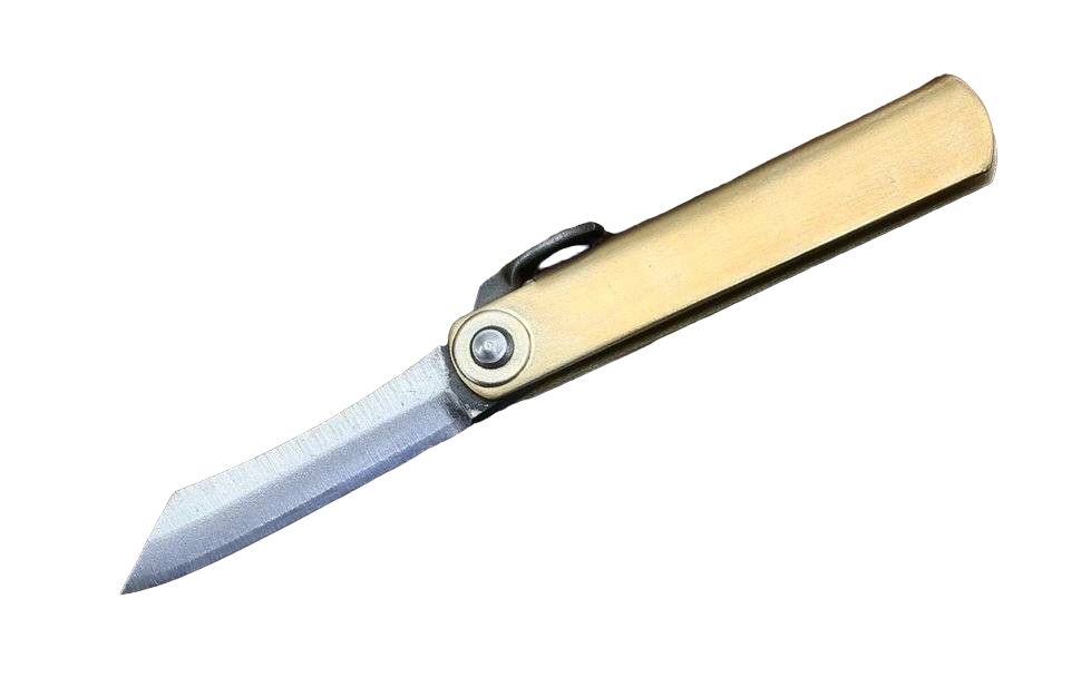 Складной нож Хигоноками Nagao Higonokami Mame Miniature (SK5, латунь, колокольчик) 40 мм