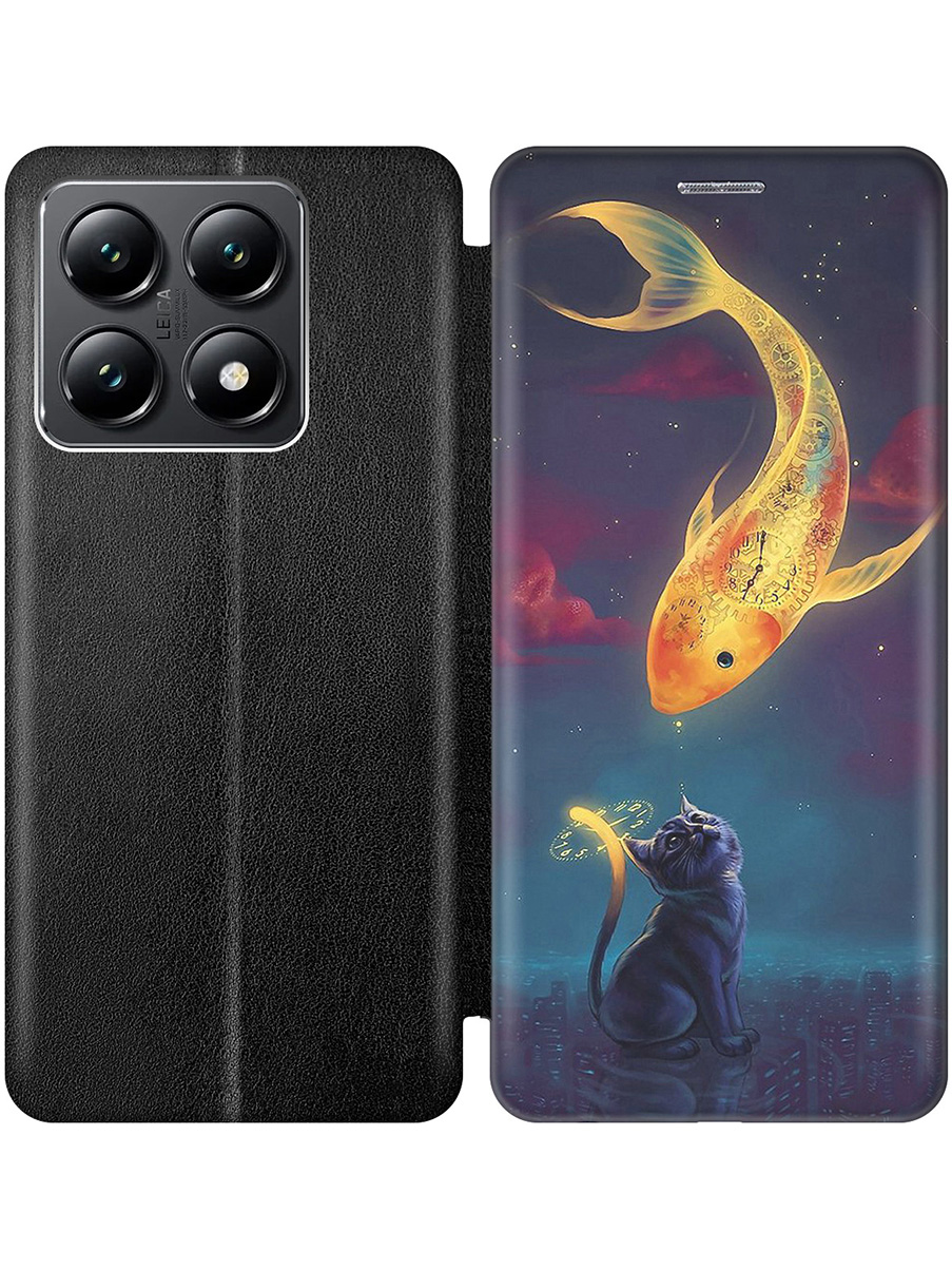 

Чехол-книжка на Xiaomi 14T с принтом "Кот и рыбка" черный, Черный;желтый;серый;синий, 785978485