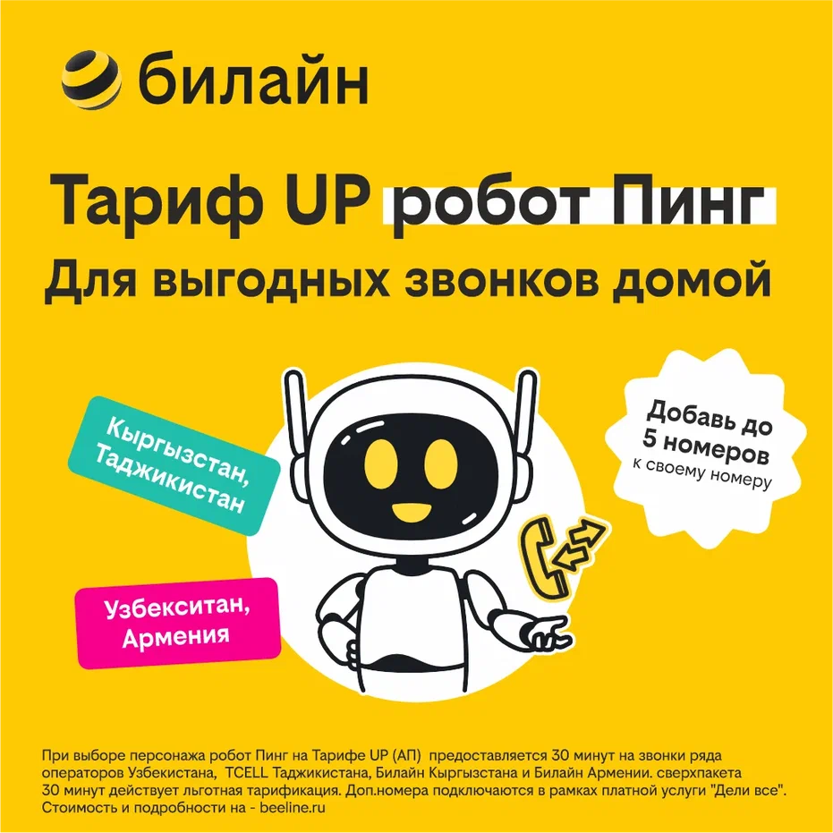 

Сим-карта билайн с Тарифом UP со способностью – выгодные звонки в СНГ (Москва)
