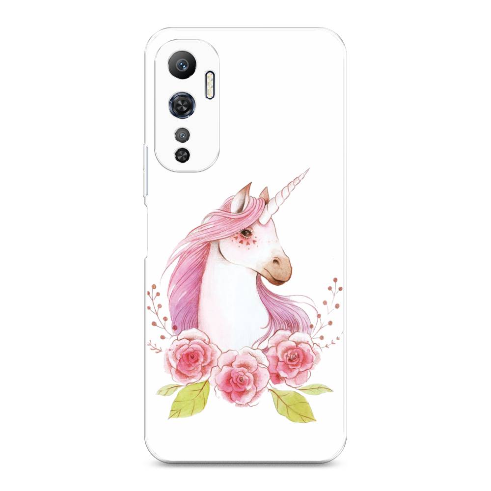 

Чехол на Infinix Hot 20 4G "Единорог цветы", Белый;розовый;серый, 3103150-1