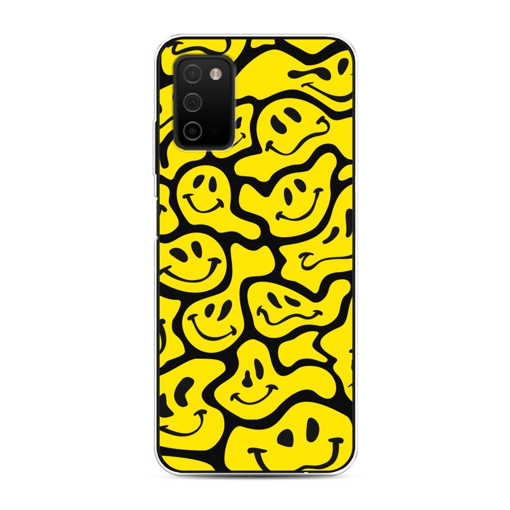 

Чехол на Samsung Galaxy A03s "Расплывчатые смайлики желтые", Черный;желтый, 2103250-6
