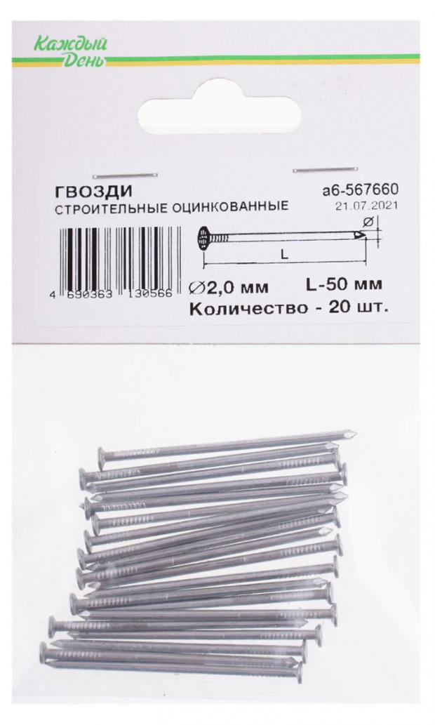 Гвозди «Каждый день» строительные 2x50 оцинкованный, 20 шт
