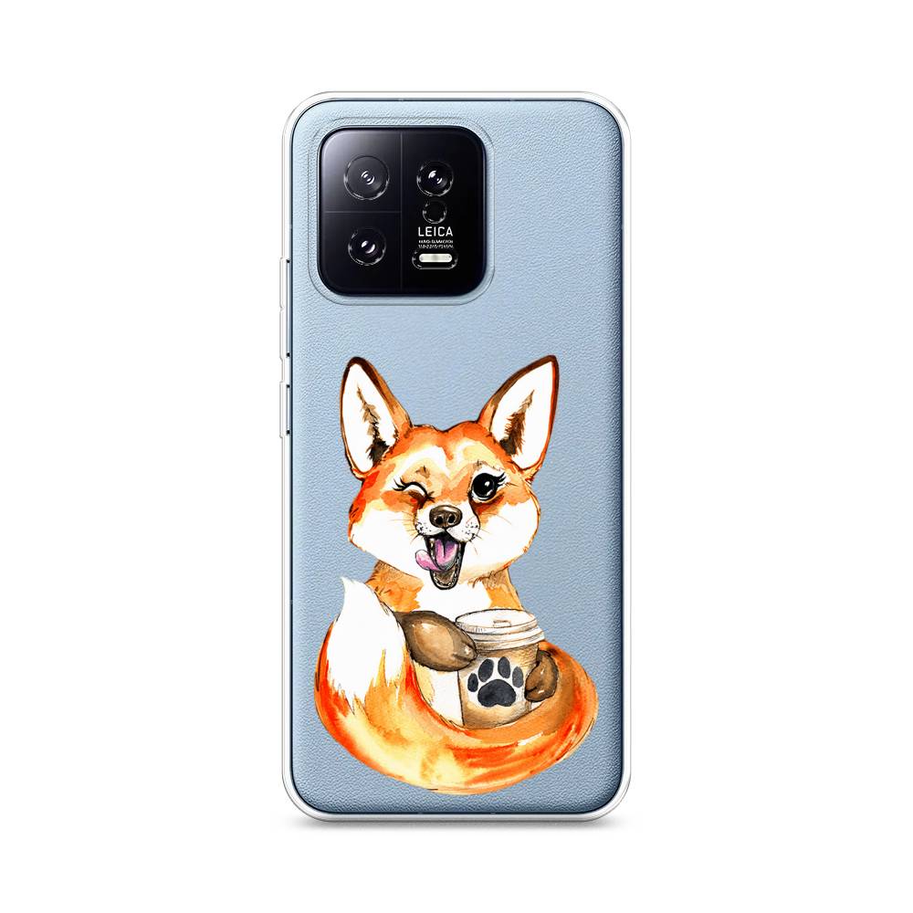 

Чехол на Xiaomi 13 5G "Подмигивающая лиса с кофе", Оранжевый;белый;коричневый, 317250-4