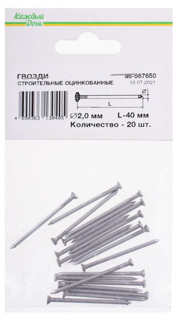 Гвозди «Каждый день» строительные, 2x40 оцинкованный, 20 шт