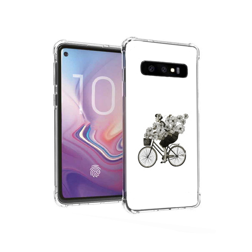 Чехол MyPads Tocco для Samsung Galaxy S10 девушка на велосипеде с цветами