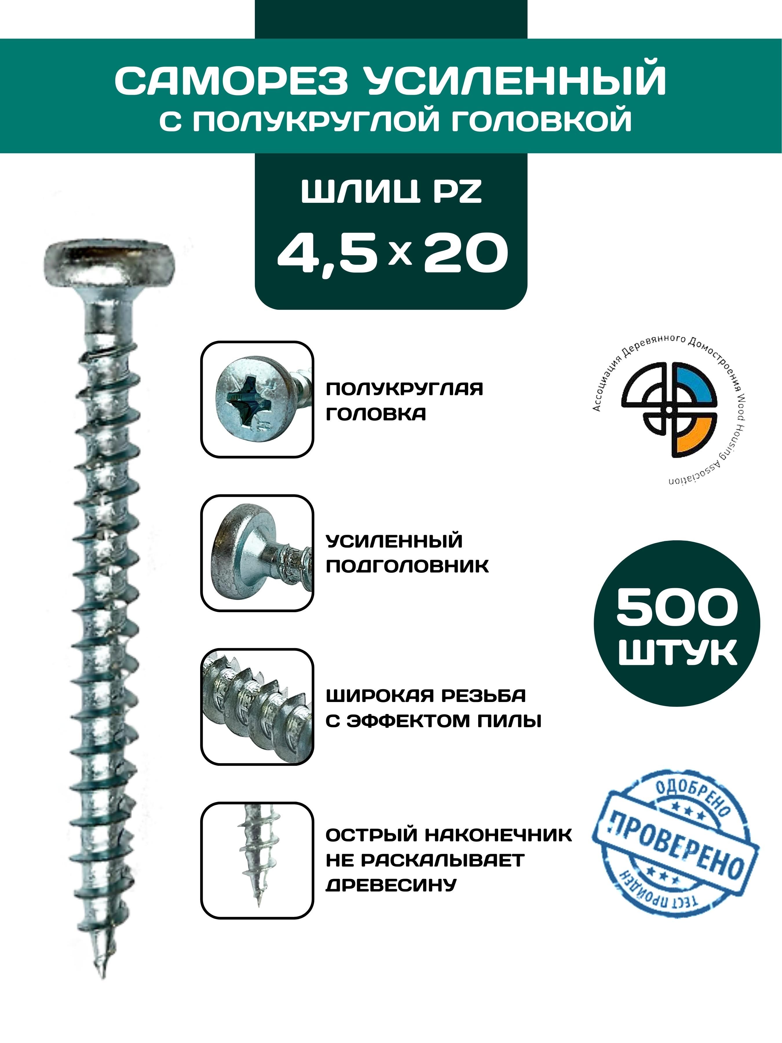 

Саморез HIMTEX универсальный с полукруглой головкой 4,5*20, Полукруглая головка