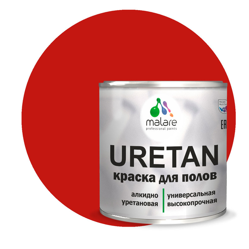 

Краска Malare URETAN для пола, полуматовая, RAL 3020, красная, 2,4 кг, Красный, Malare URETAN