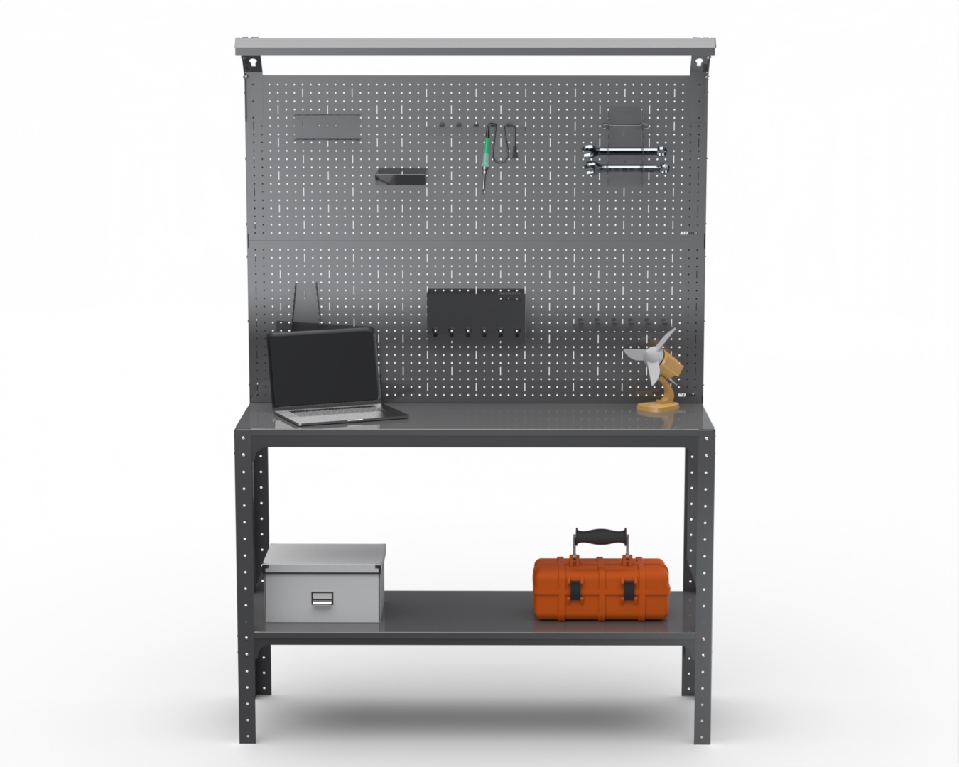 

Стол-верстак Metalex серия KIT 950х1700х600 1 полка + 2 панель + освещение, серый