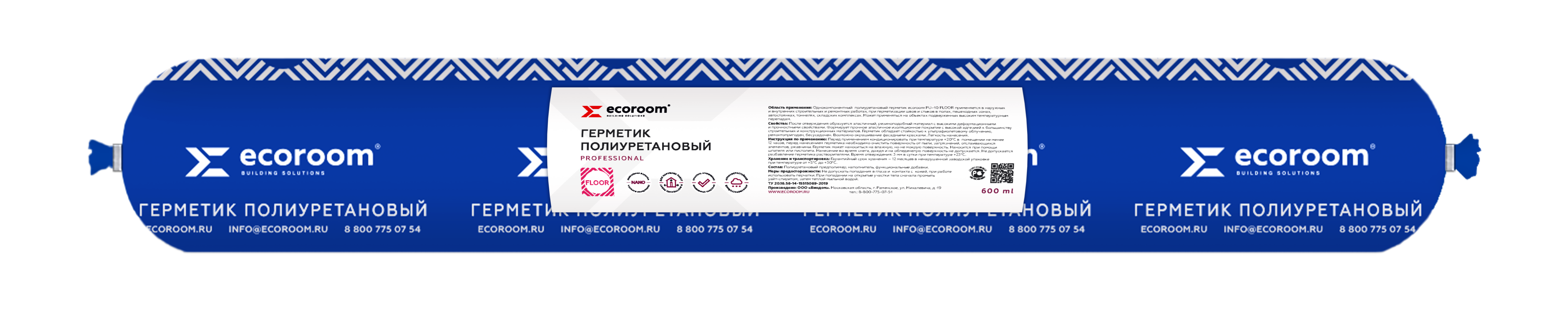 

Герметик полиуретановый для швов в полах ECOROOM FLOOR, черный, 600 мл, 12 шт