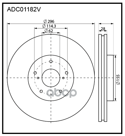 фото Диск тормозной | перед | adc01182v nsii0018225546 allied nippon арт. adc01182v