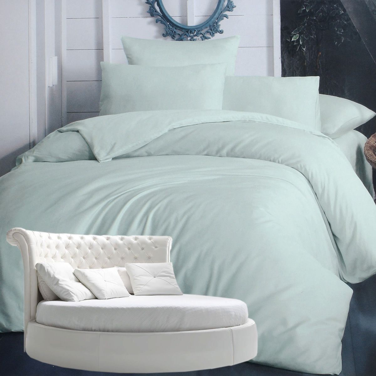 

Простыня Maktex круглая из сатина на резинке 220x220x20 мятный панг, Простыни круглые резинке из сатина 120