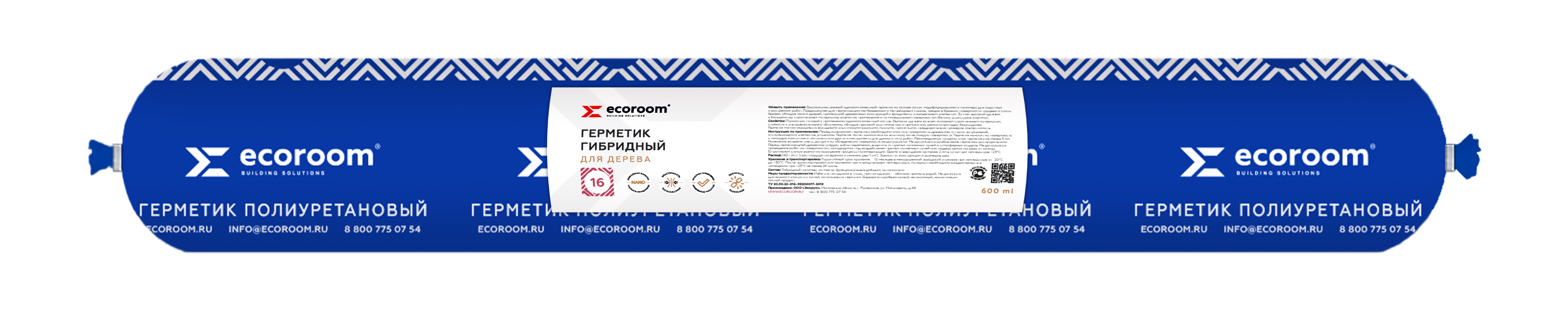 

Герметик гибридный ECOROOM PS-16 , белый, 600мл, 12 шт
