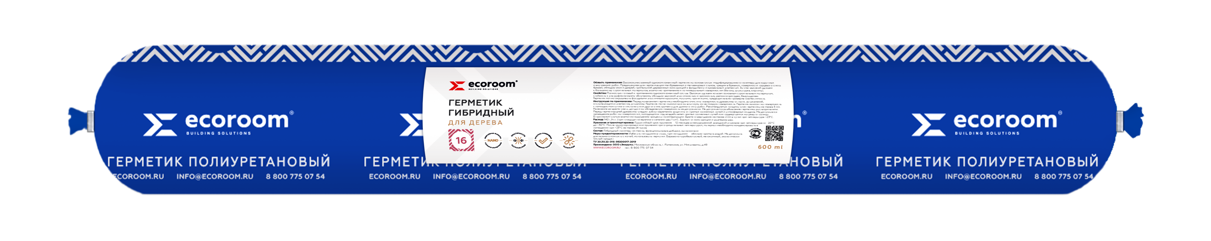 Герметик гибридный ECOROOM PS-16 , тик, 600мл герметик полиуретановый для швов в полах ecoroom floor серый 600 мл