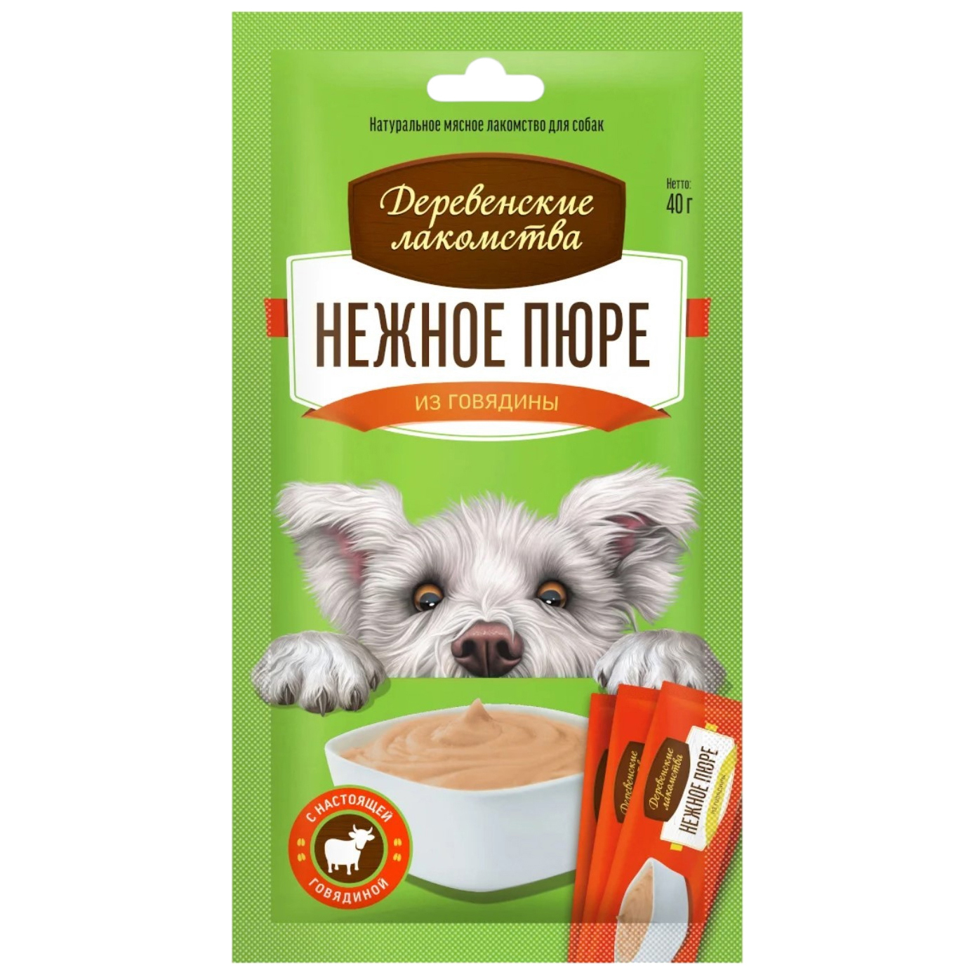 

Лакомство для собак Деревенские Лакомства нежное пюре из говядины, 40г