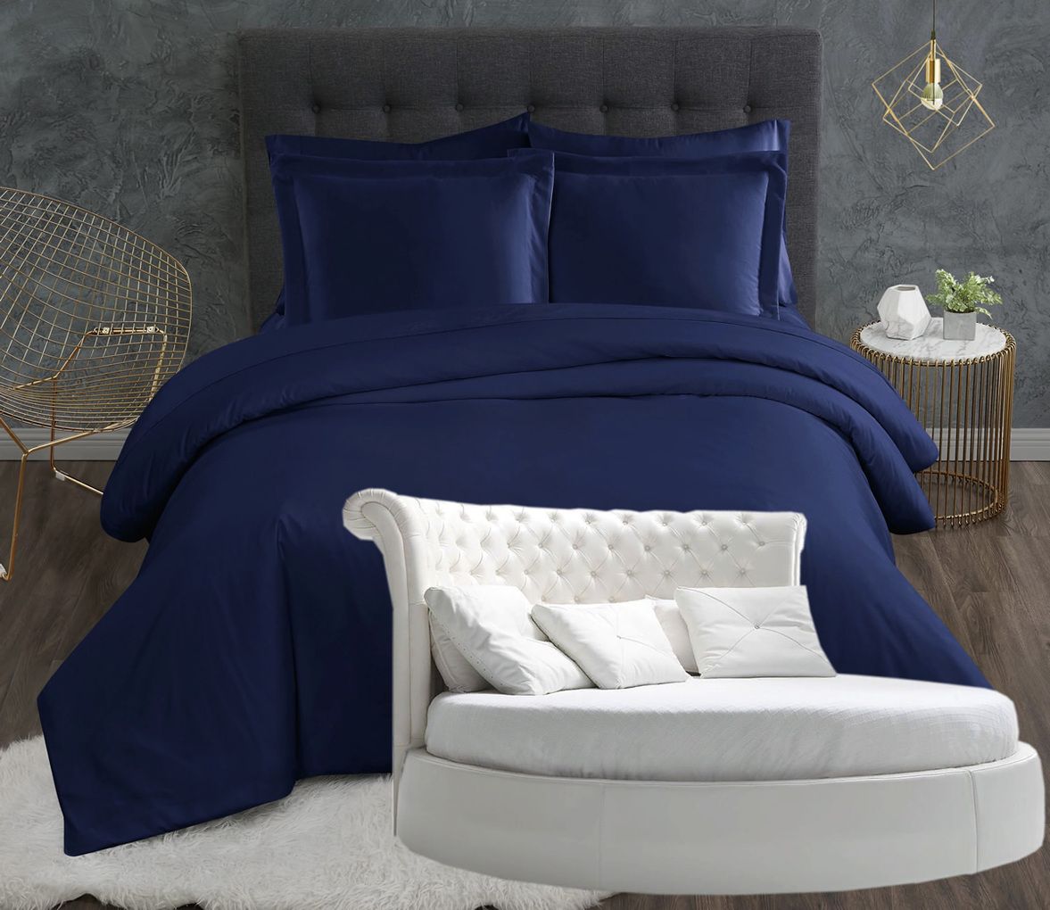 

Простыня Maktex круглая из сатина на резинке 230x230x20 ночная синева, Простыни круглые сатина 135