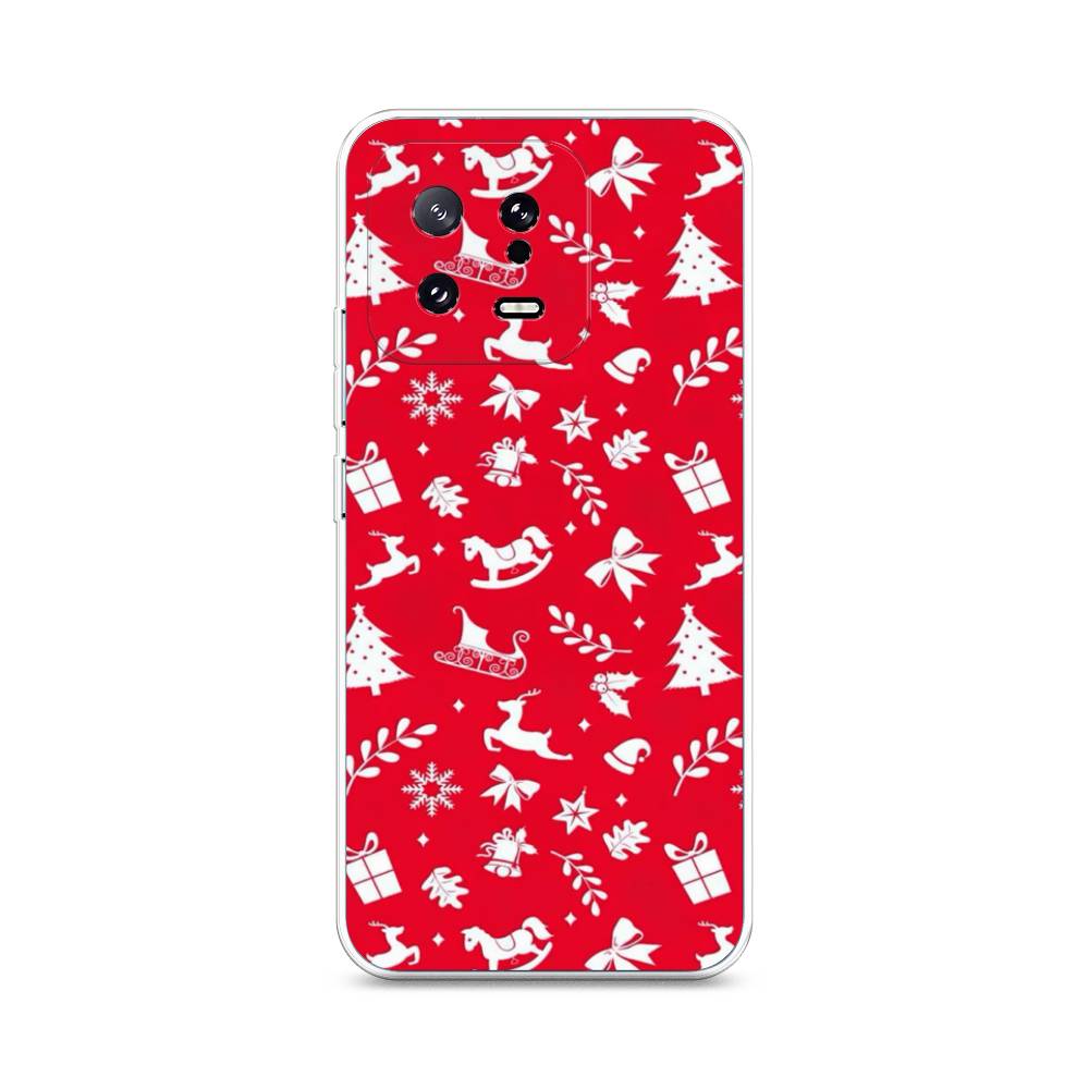 

Чехол на Xiaomi 13 5G "Красный новогодний фон", Красный;белый, 317250-5