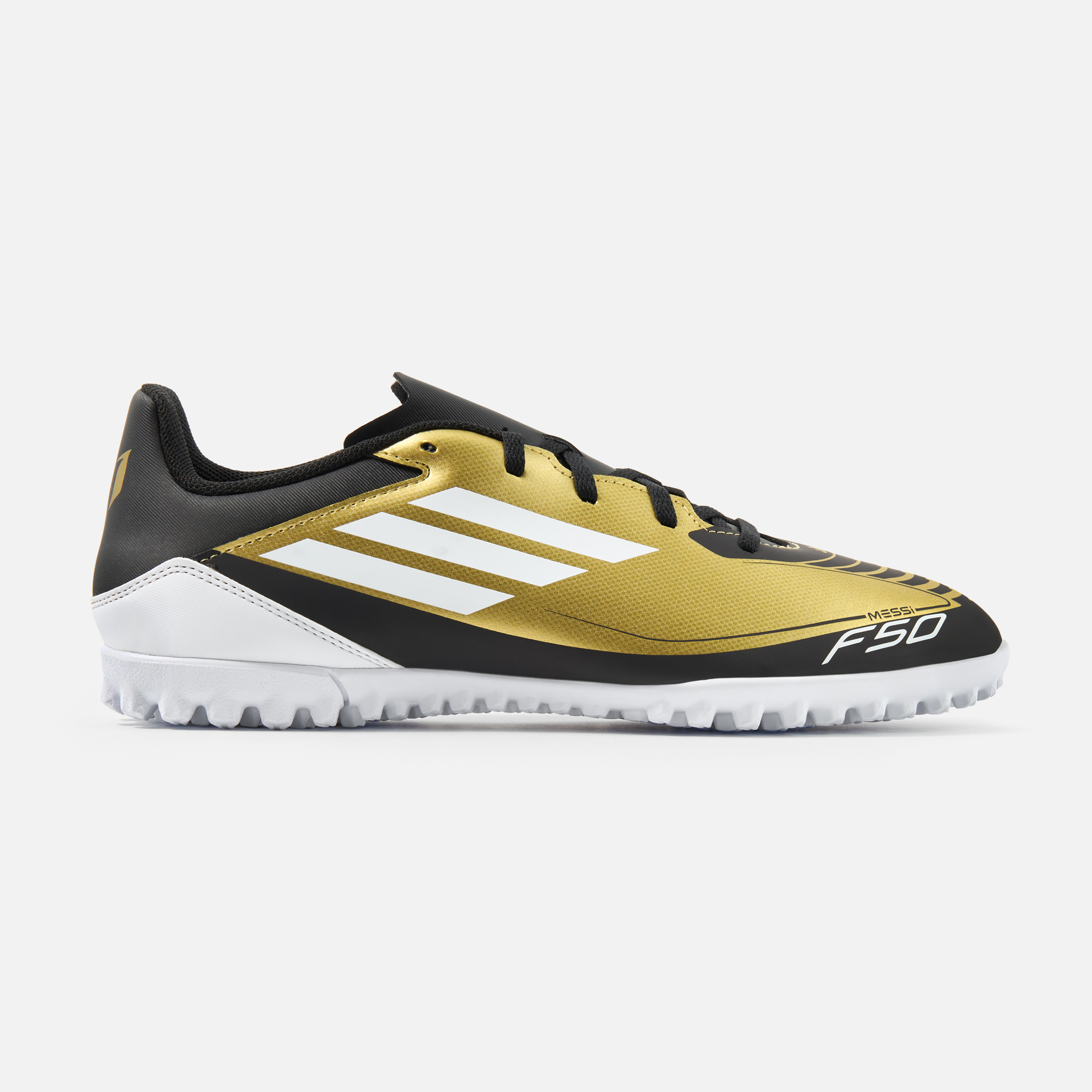 Бутсы мужские Adidas F50 Club TF Messi IG9330 черно-золотистые 9.5 UK