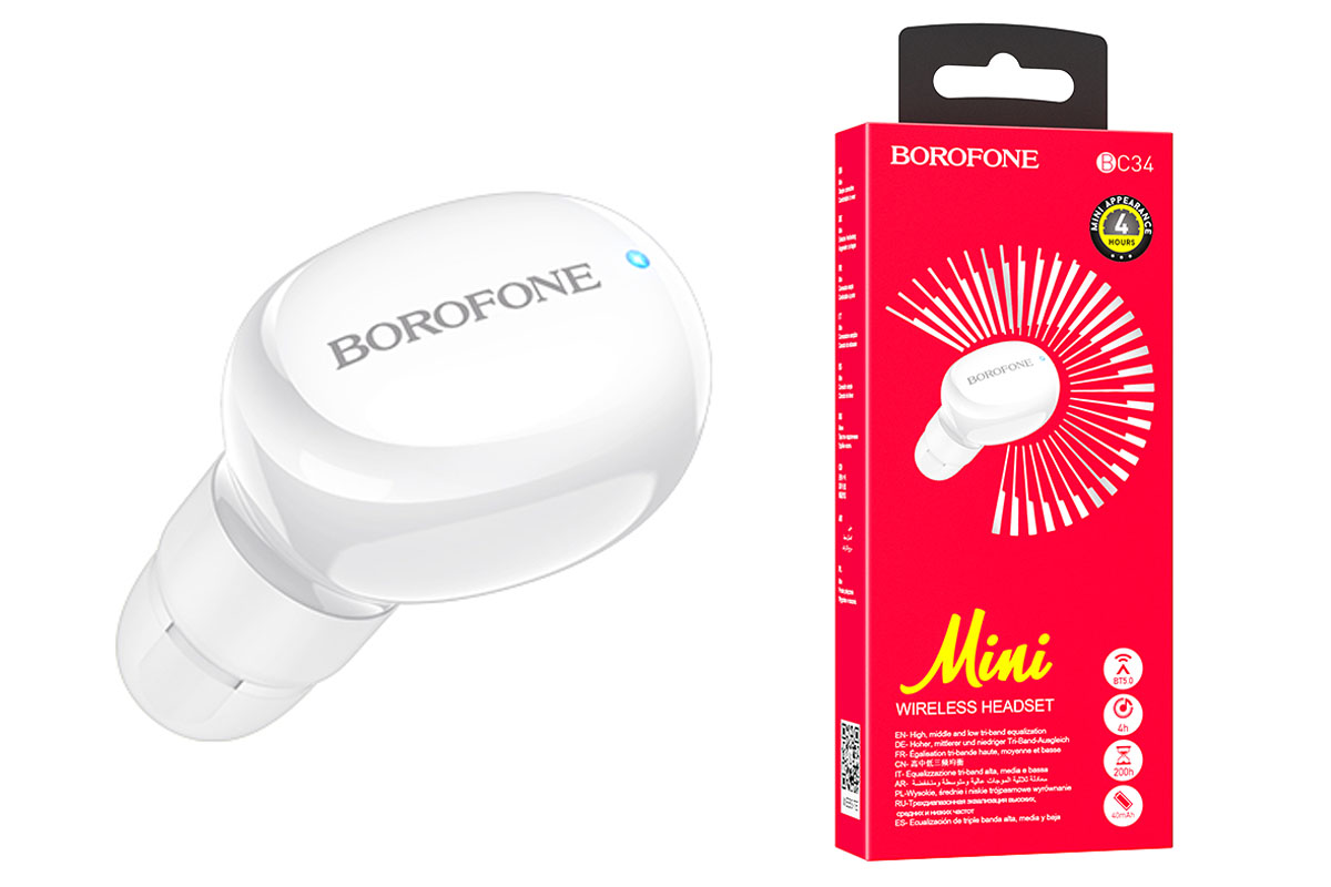 

Гарнитура BOROFONE BC34 Mikey MINI BT беспроводная белая, BC34 Mikey MINI BT