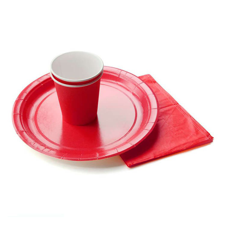 Набор одноразовой посуды Европа бумажный красный на 5 персон