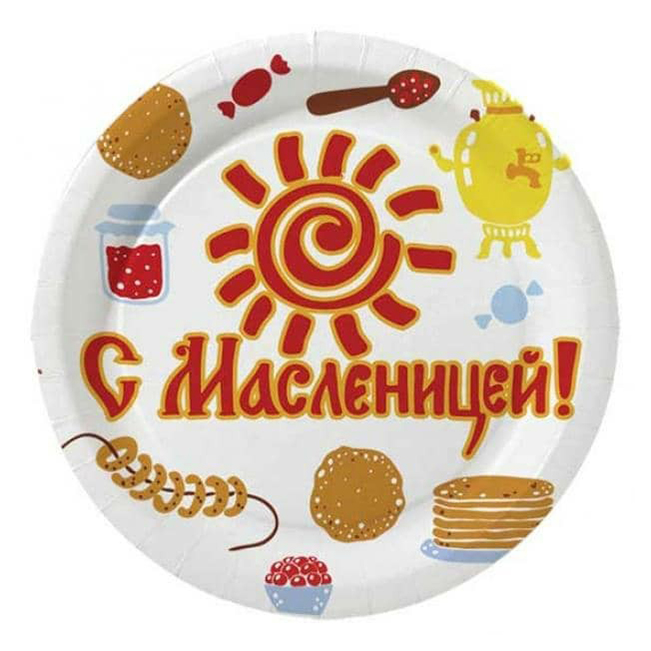 фото Набор одноразовых тарелок с масленицей картон 18 см 6 шт nobrand