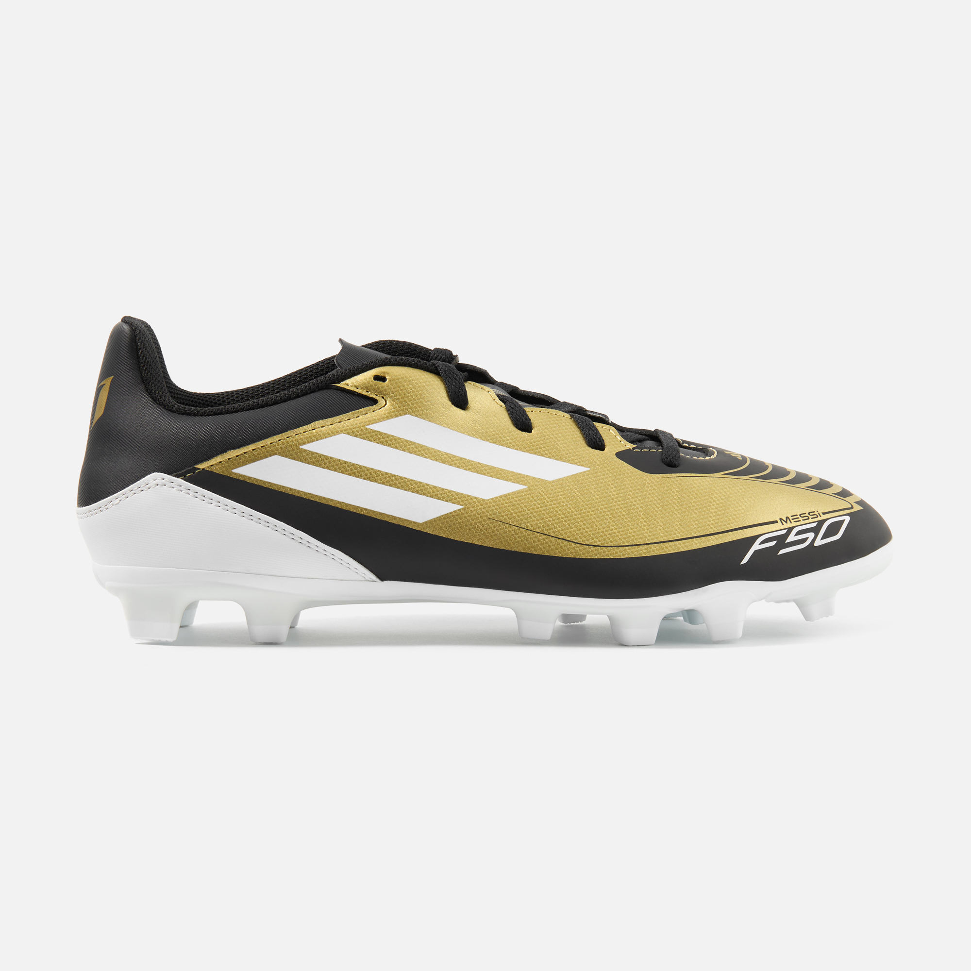 

Бутсы мужские Adidas F50 Club FxG Messi IG9331 черно-золотистые 9.5 UK, Черный;золотистый, F50 Club FxG Messi