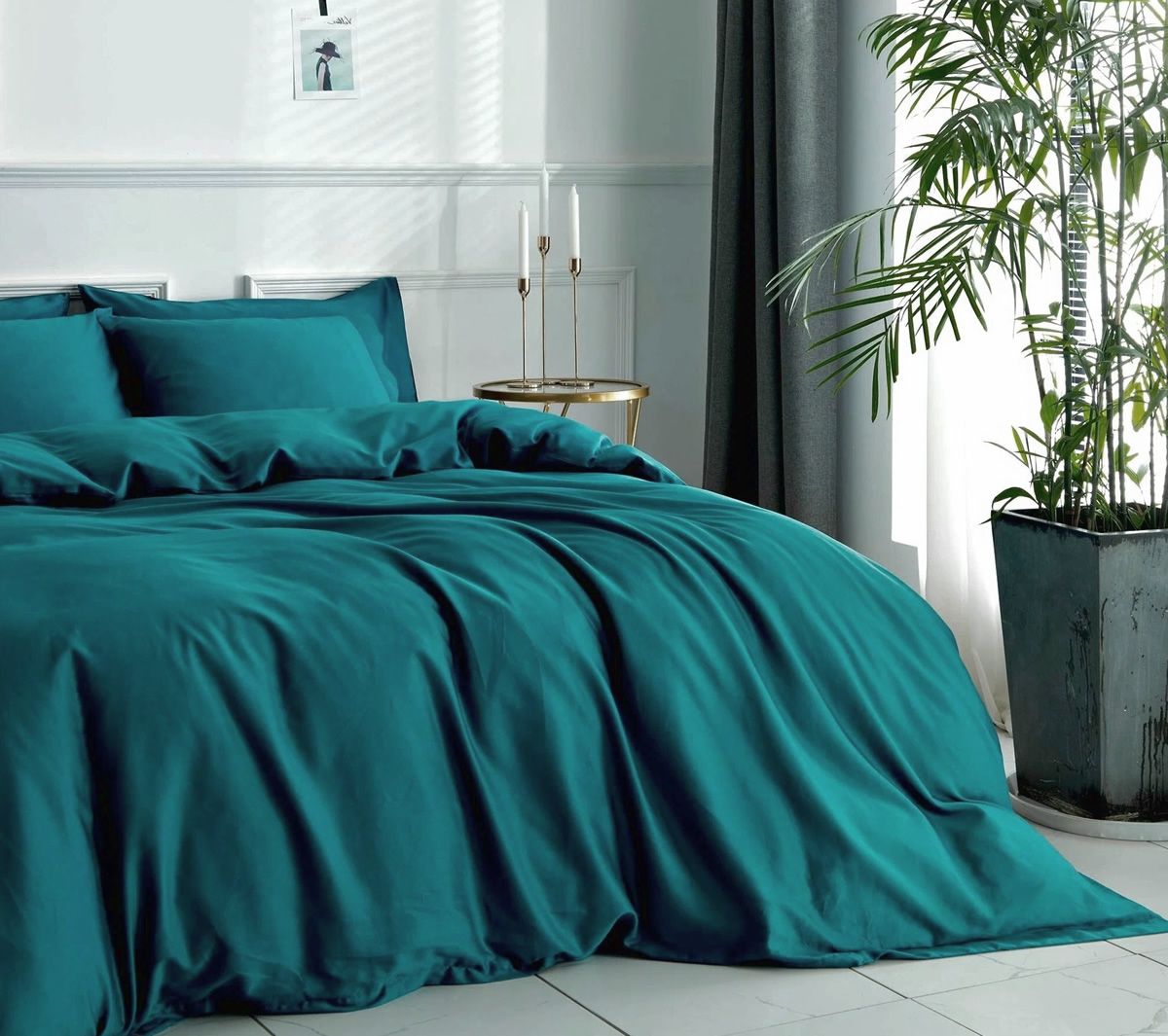 

Простыня Maktex из сатина на резинке 200x220x20 сияющая бирюза, Простыни из сатина на резинке 140